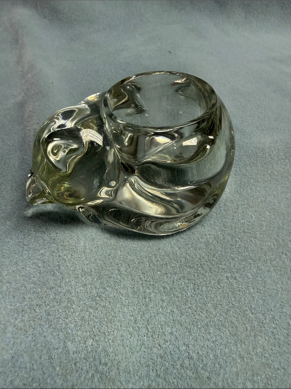 Avon Clear Glass Sleeping Cat Figurine Candle Holder by Avon